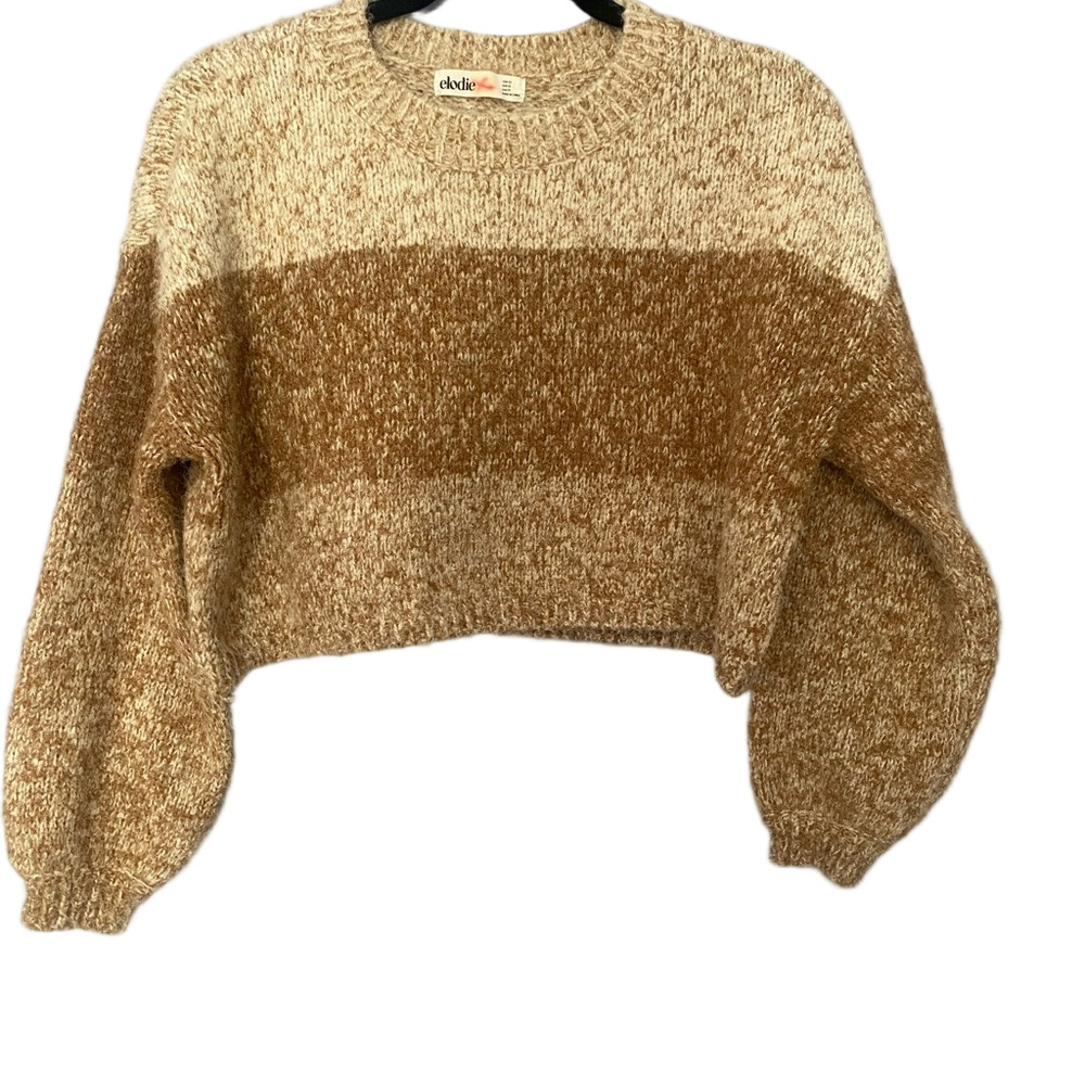 Elodie Marled Cream and Brown Cropped Crewneck Sweater